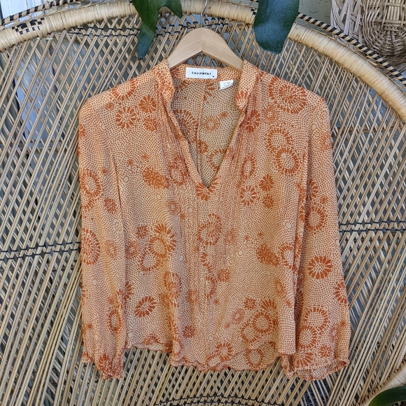 Equipment M Vintage 90s Silk Blouse Orange Floral - Picture 6 of 16